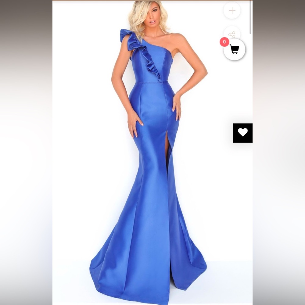 Tarik Ediz 50774 Beautiful Royal Blue Prom Maxi Dress with one shoulder size 2